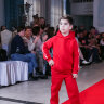 051 Детский костюм утепленный с лампасами, красный